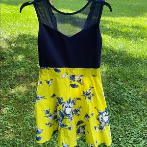 Blue and Yellow Floral Print Dress